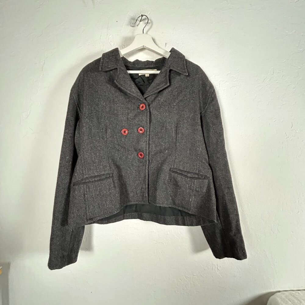 Anne Marie Chavarie Womens Blazer Jacket 100% Wool Double-Breasted Casual Large